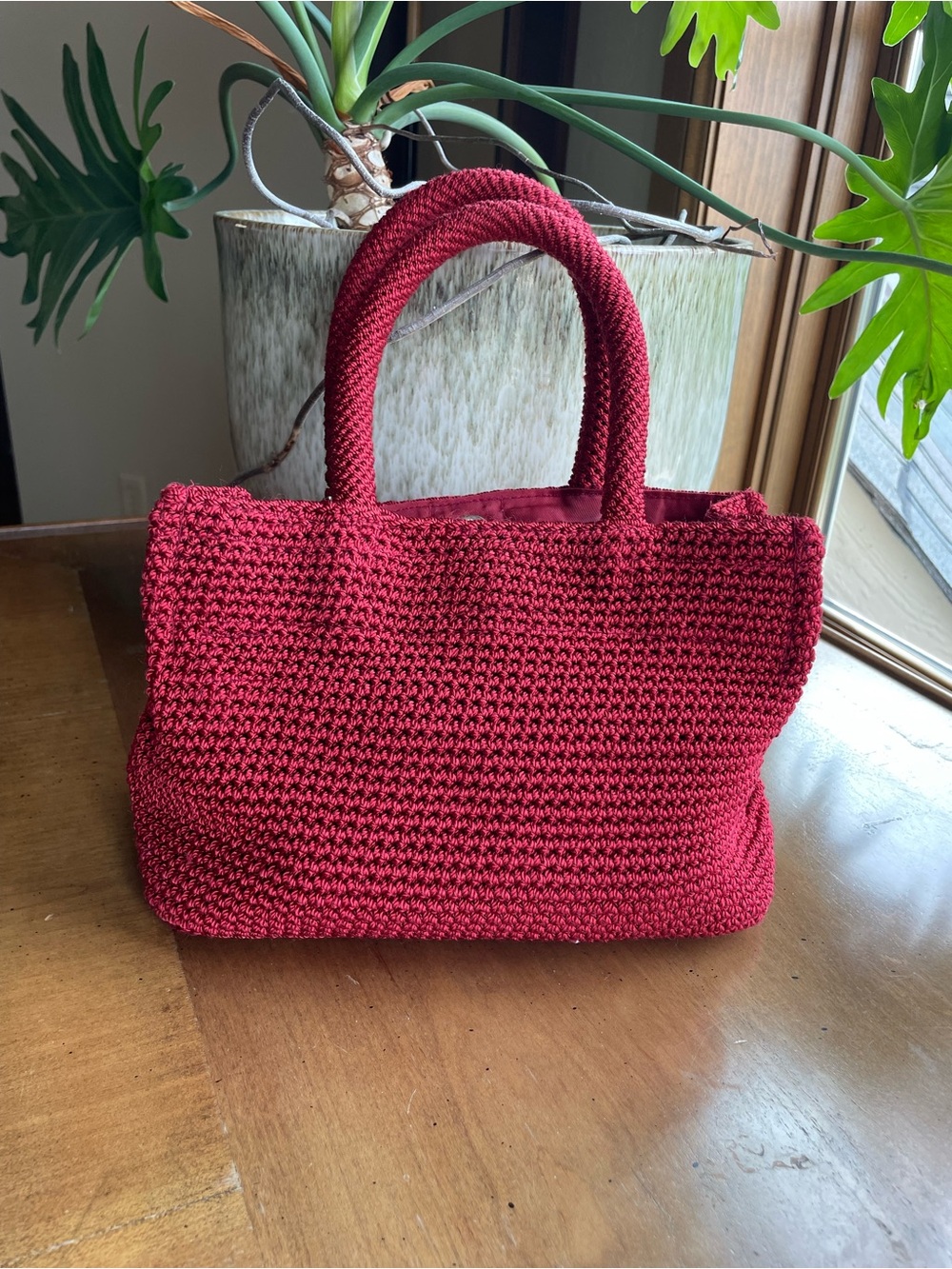 The Sak Red Crochet Top Handle Small Tote Bag - Picture 3 of 12